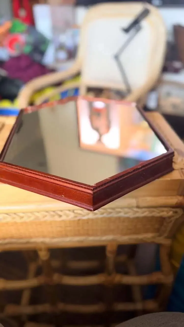 Vintage Hexagonal Wooden Vanity Tray with Felt Base